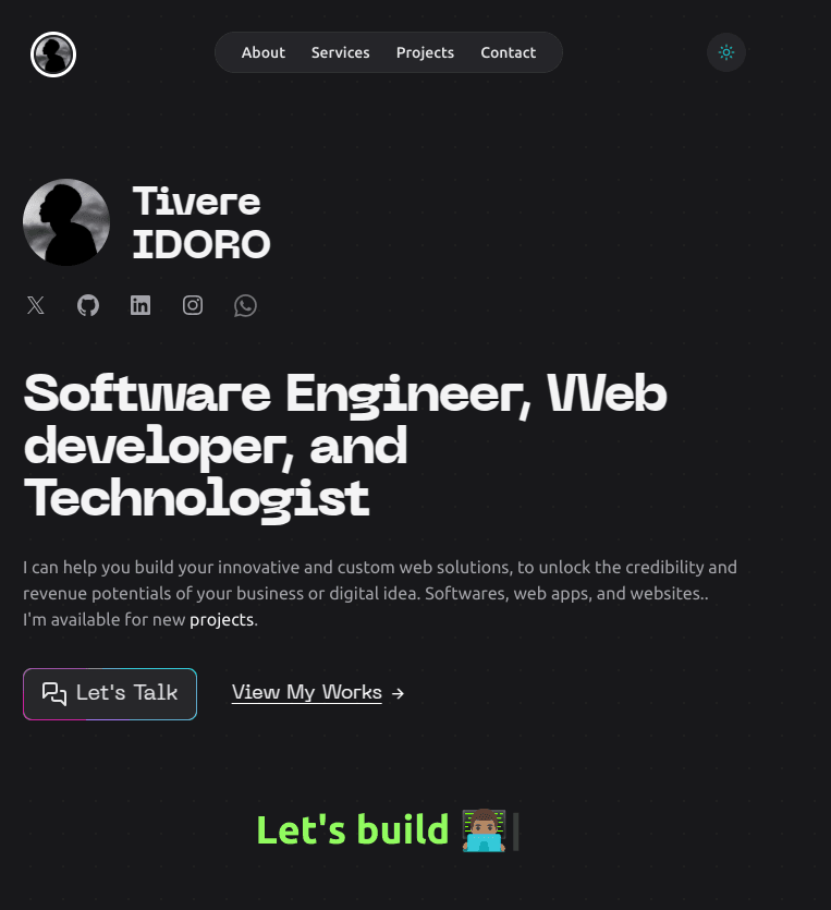 Tivere's portfolio website